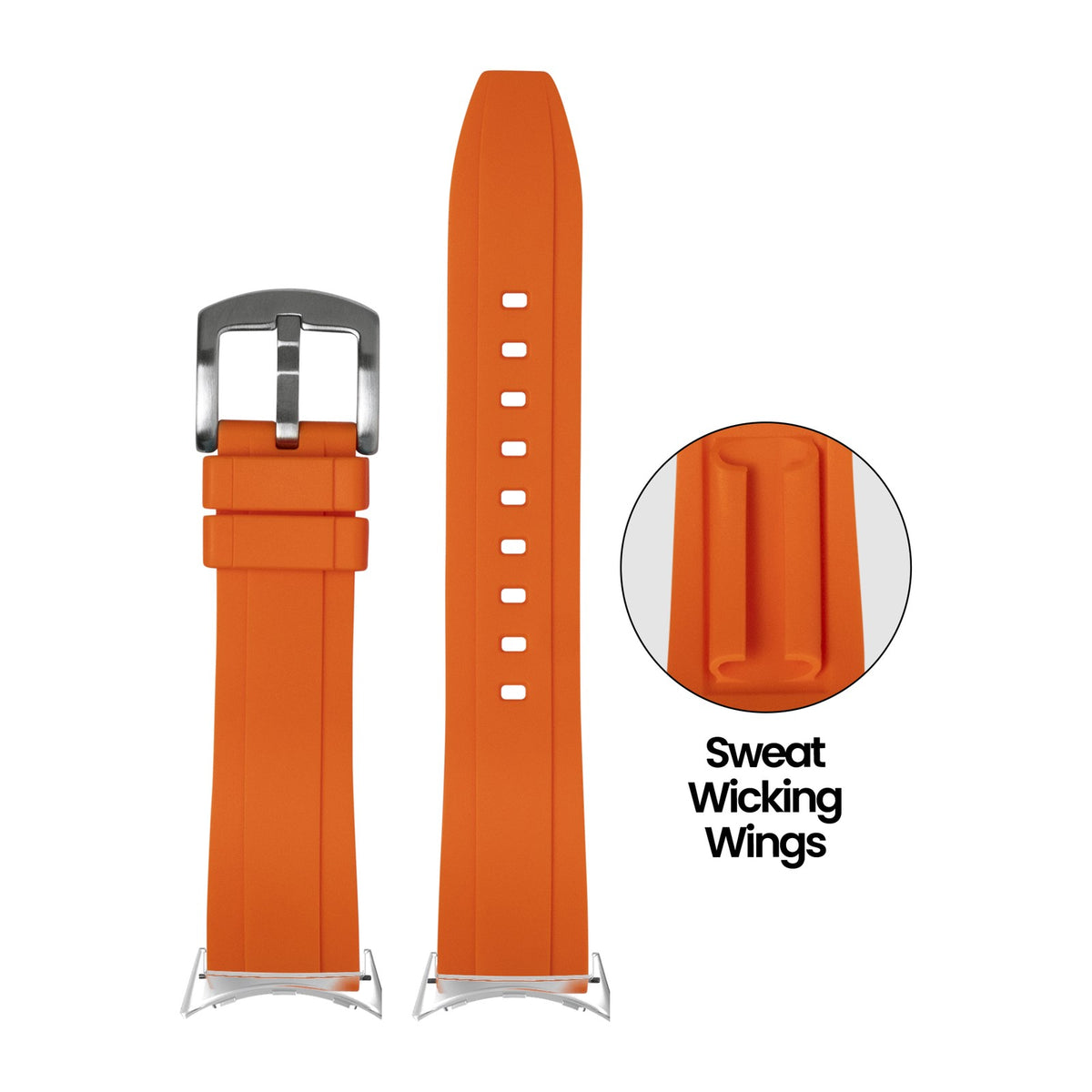 Kingston FKM Rubber - Orange Silver with Google Pixel Spring Bar Adapters - Wear Any 20mm Strap! for Pixel Watch 3-5 45mm