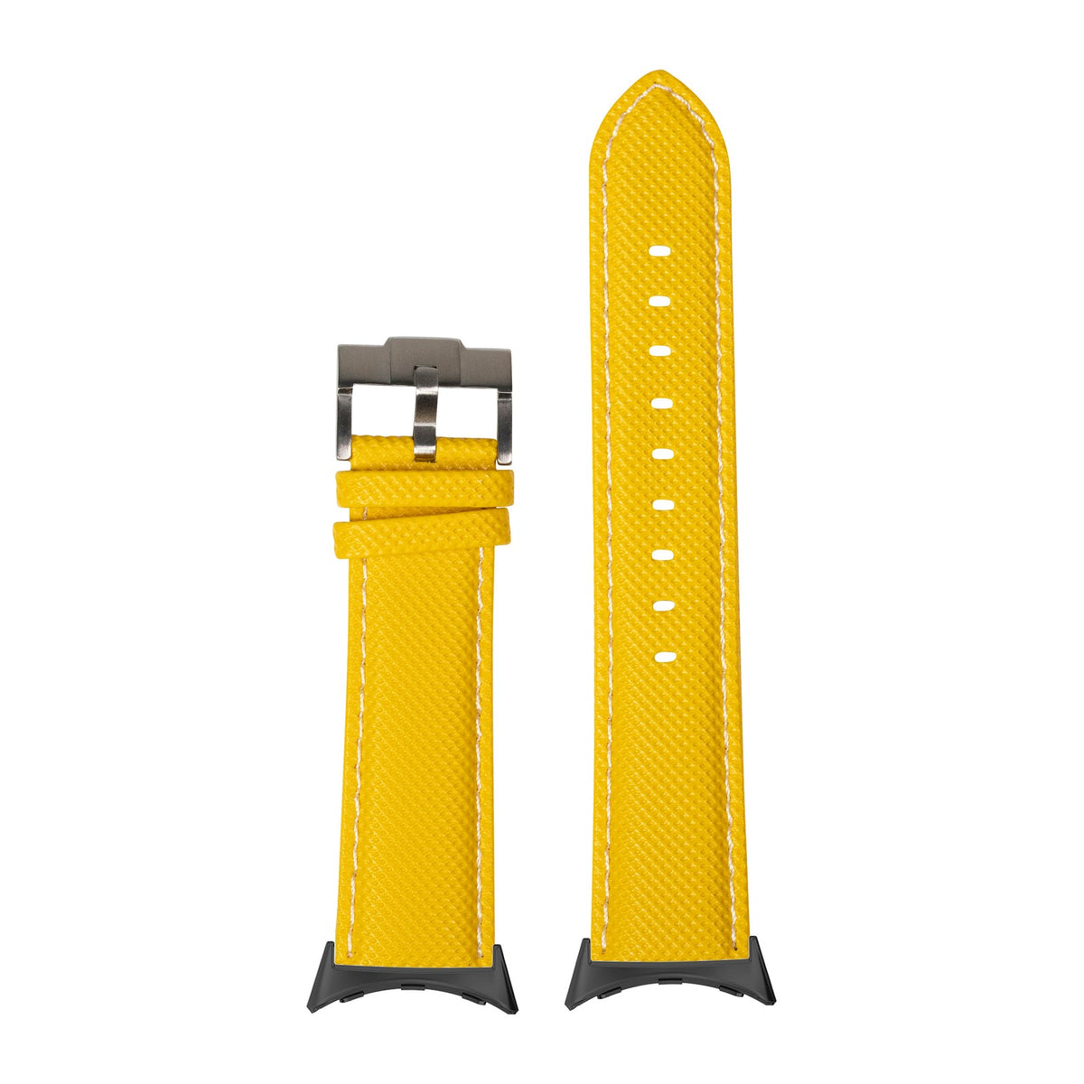Sailcloth - Yellow Black with White Stitching with Google Pixel Spring Bar Adapters - Wear Any 20mm Strap! for Pixel Watch 3-5 45mm