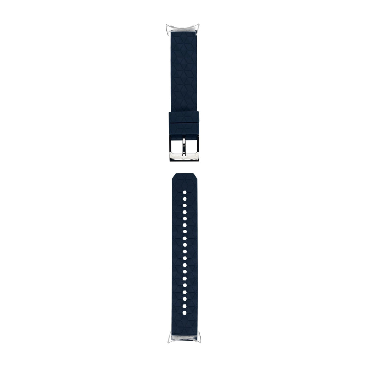 Prism Silicone [Black Hardware] Navy Blue Silver with Google Pixel Spring Bar Adapters - Wear Any 20mm Strap! for Pixel Watch 1-5 41mm