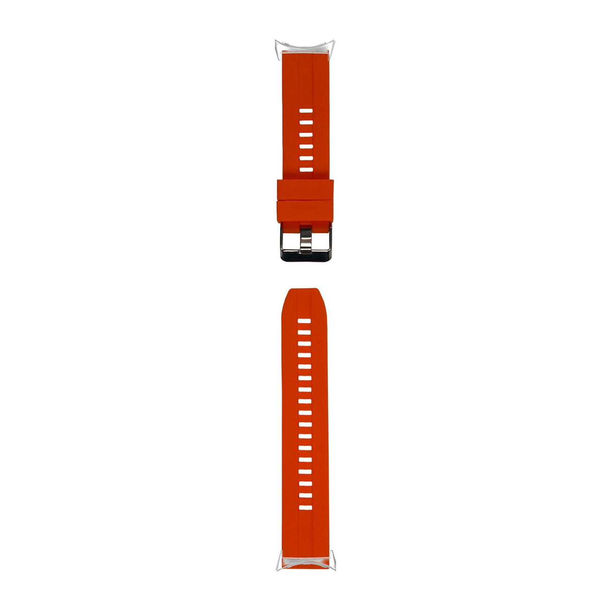 Flexi Silicone 2 Orange Silver with Google Pixel Spring Bar Adapters - Wear Any 20mm Strap! for Pixel Watch 3-5 45mm