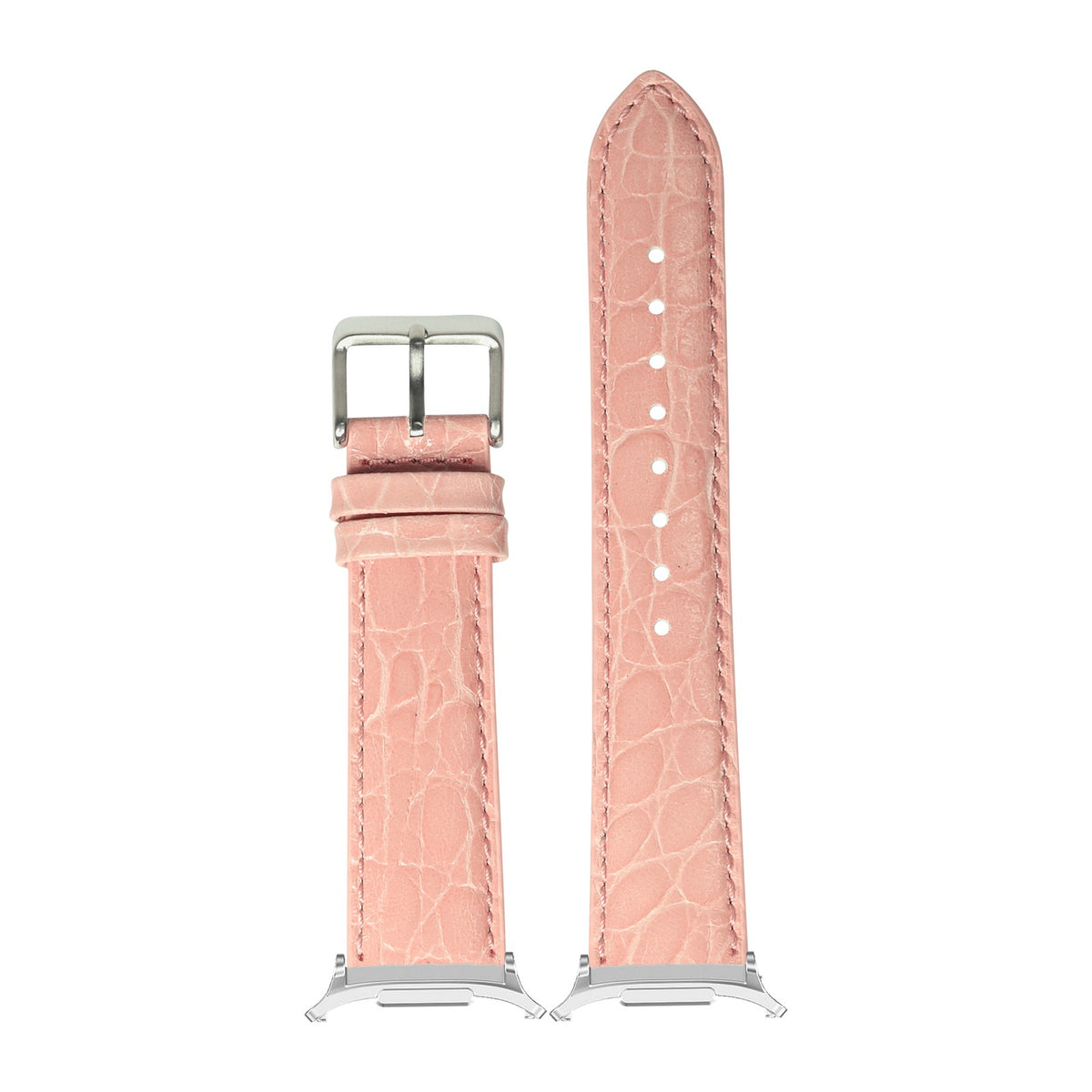 Alligator Leather - Pink Silver with Strap Adapter for Galaxy Watch 8-9/Ultra