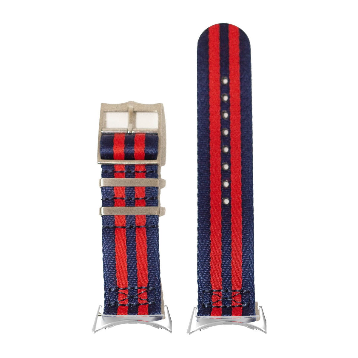 Ultra Militex - Navy Blue / Red Silver with Google Pixel Spring Bar Adapters - Wear Any 20mm Strap! for Pixel Watch 3-5 45mm