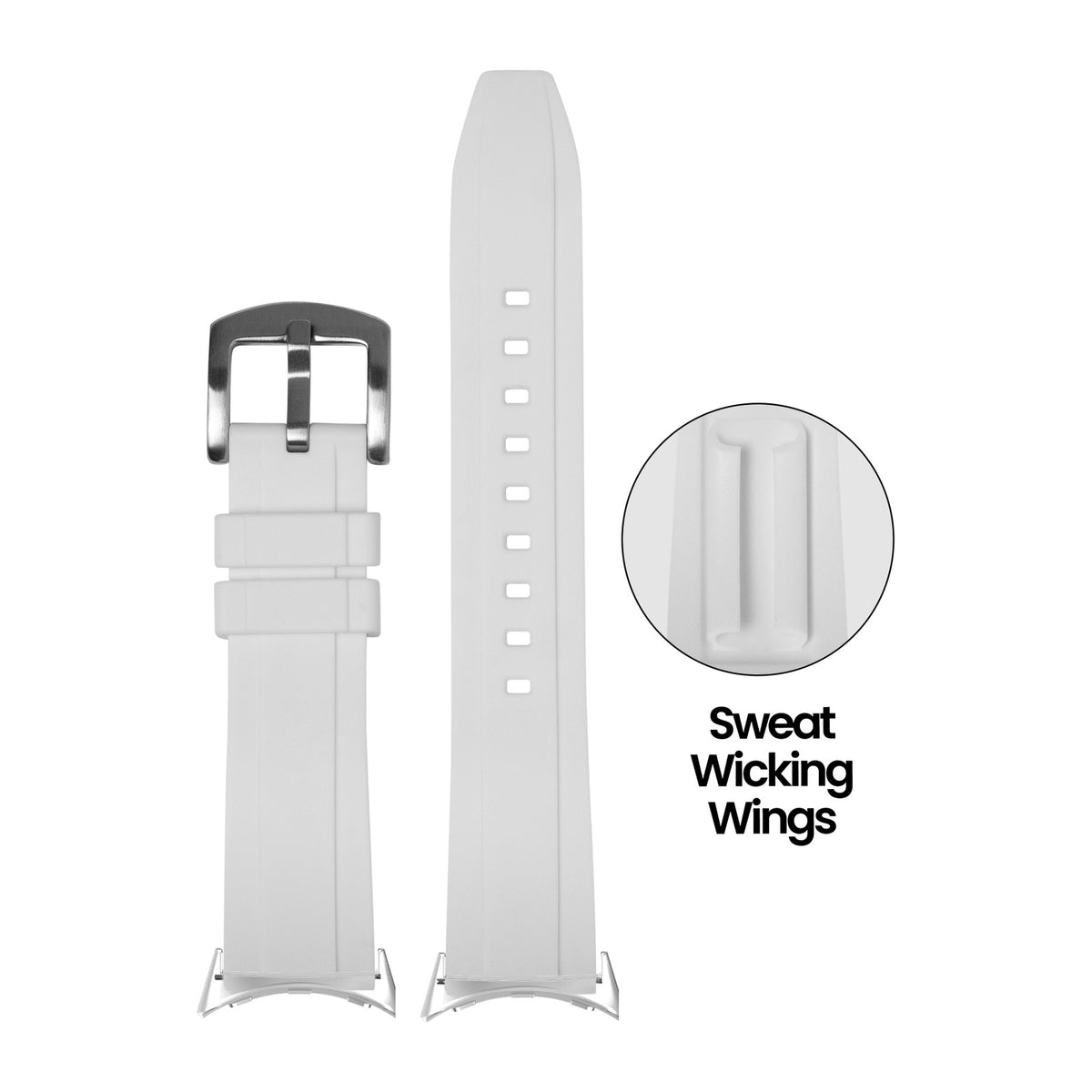 Kingston FKM Rubber - Ice White Silver with Google Pixel Spring Bar Adapters - Wear Any 20mm Strap! for Pixel Watch 3-5 45mm