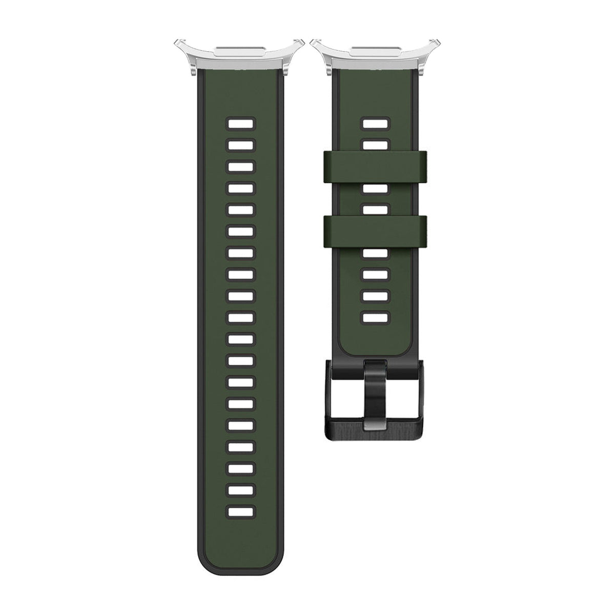 Two Tone Silicone Army Green / Black Silver with Black Hardware with Strap Adapter for Galaxy Watch 8-9/Ultra