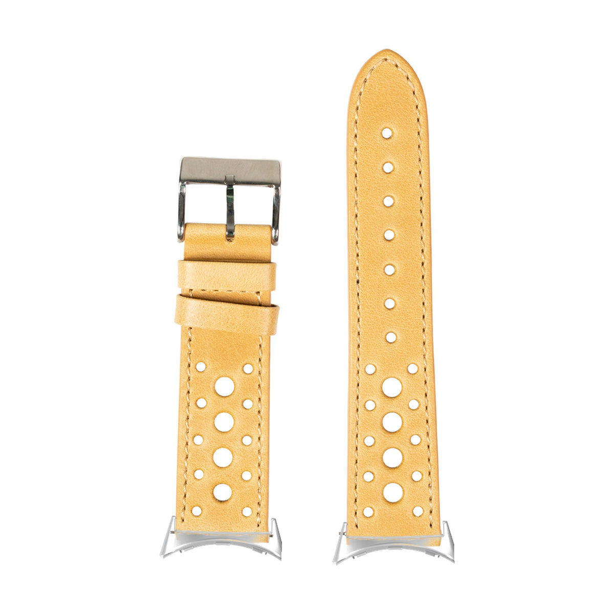 Leather - Daytona - Golden Brown Silver with Google Pixel Spring Bar Adapters - Wear Any 20mm Strap! for Pixel Watch 3-5 45mm