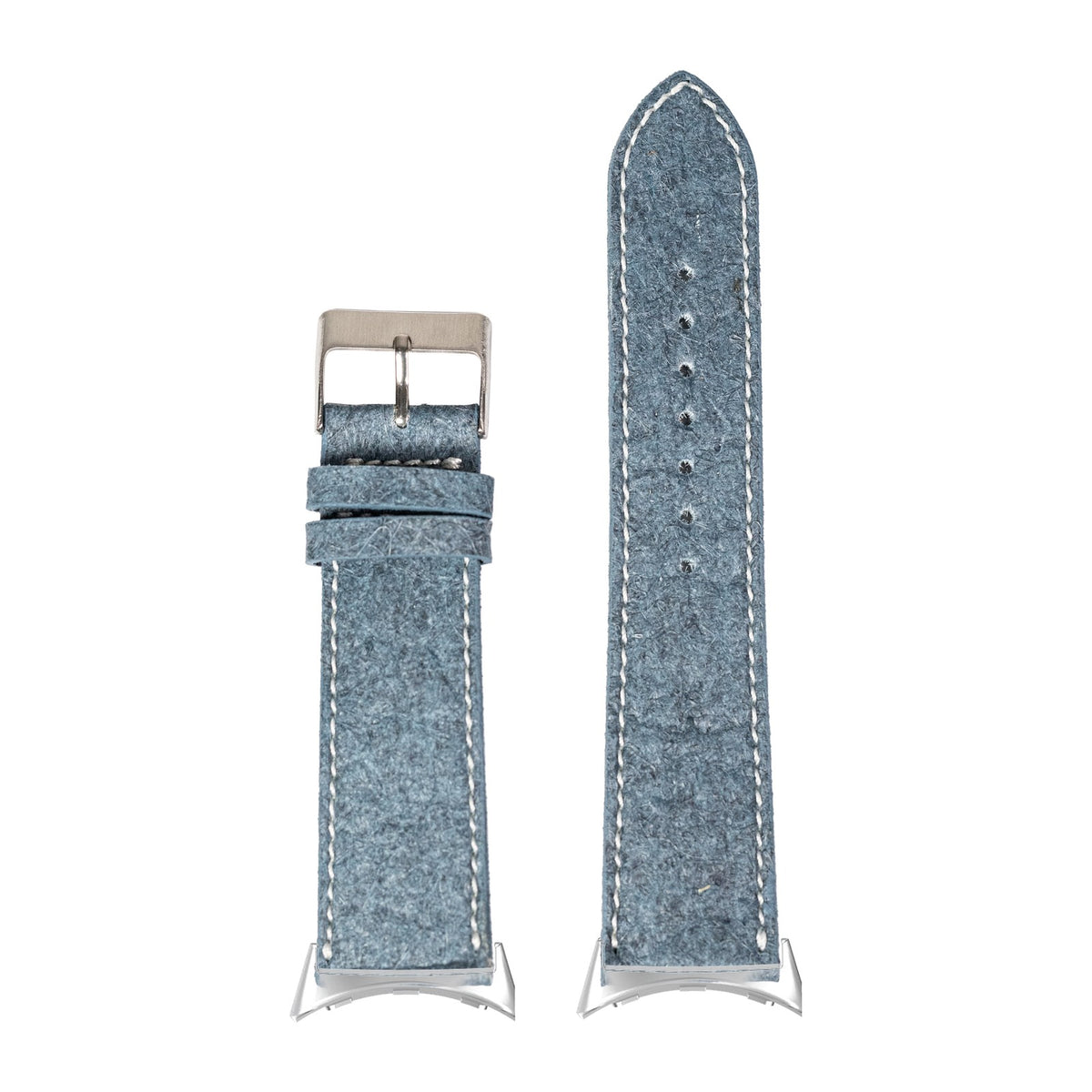 Pineapple Vegan Leather - Denim Blue | White Stitching Silver with Google Pixel Spring Bar Adapters - Wear Any 20mm Strap! for Pixel Watch 1-5 41mm
