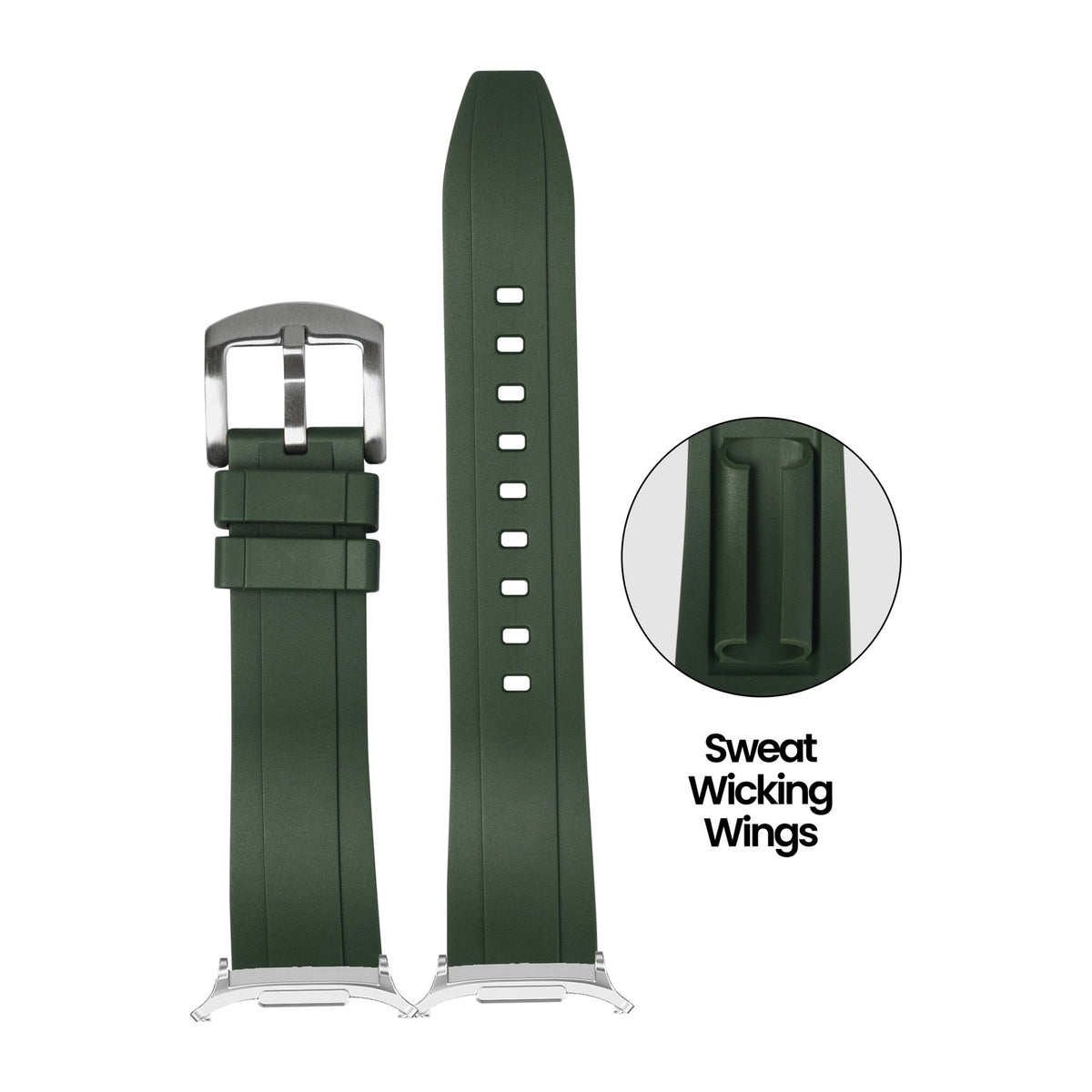 Kingston FKM Rubber - Forest Green Silver with Strap Adapter for Galaxy Watch 8-9/Ultra