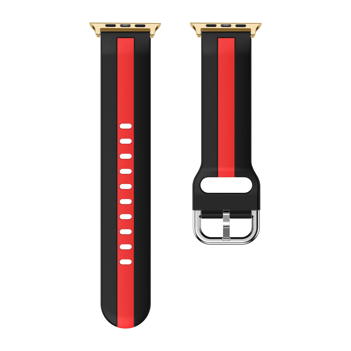 Striped Silicone Black / Red Gold with Connecters - Spring Bar Type for Apple Watch