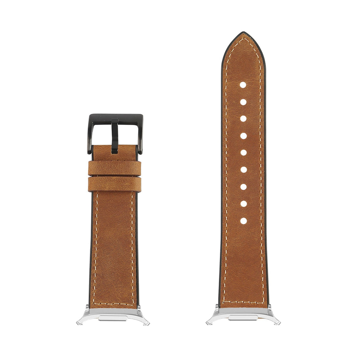 Leather Hybrid - Dark Brown Silver with Strap Adapter for Galaxy Watch 8-9/Ultra