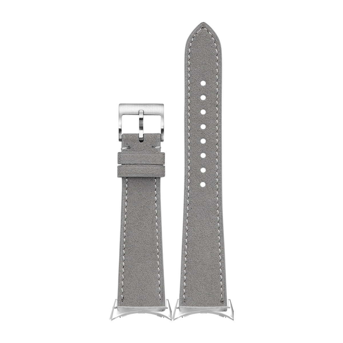 Alcantara Leather - Grey | White Stitching Silver with Google Pixel Spring Bar Adapters - Wear Any 20mm Strap! for Pixel Watch 1-5 41mm