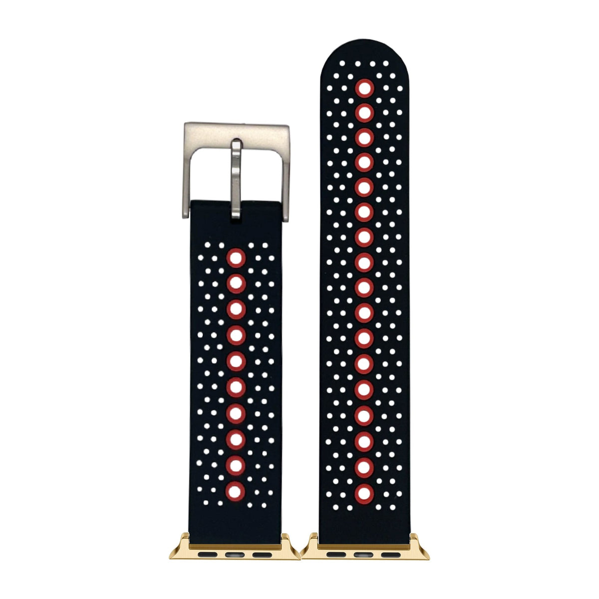 Flexi Sports Silicone 2 Black/Red Gold with Connecters - Spring Bar Type for Apple Watch