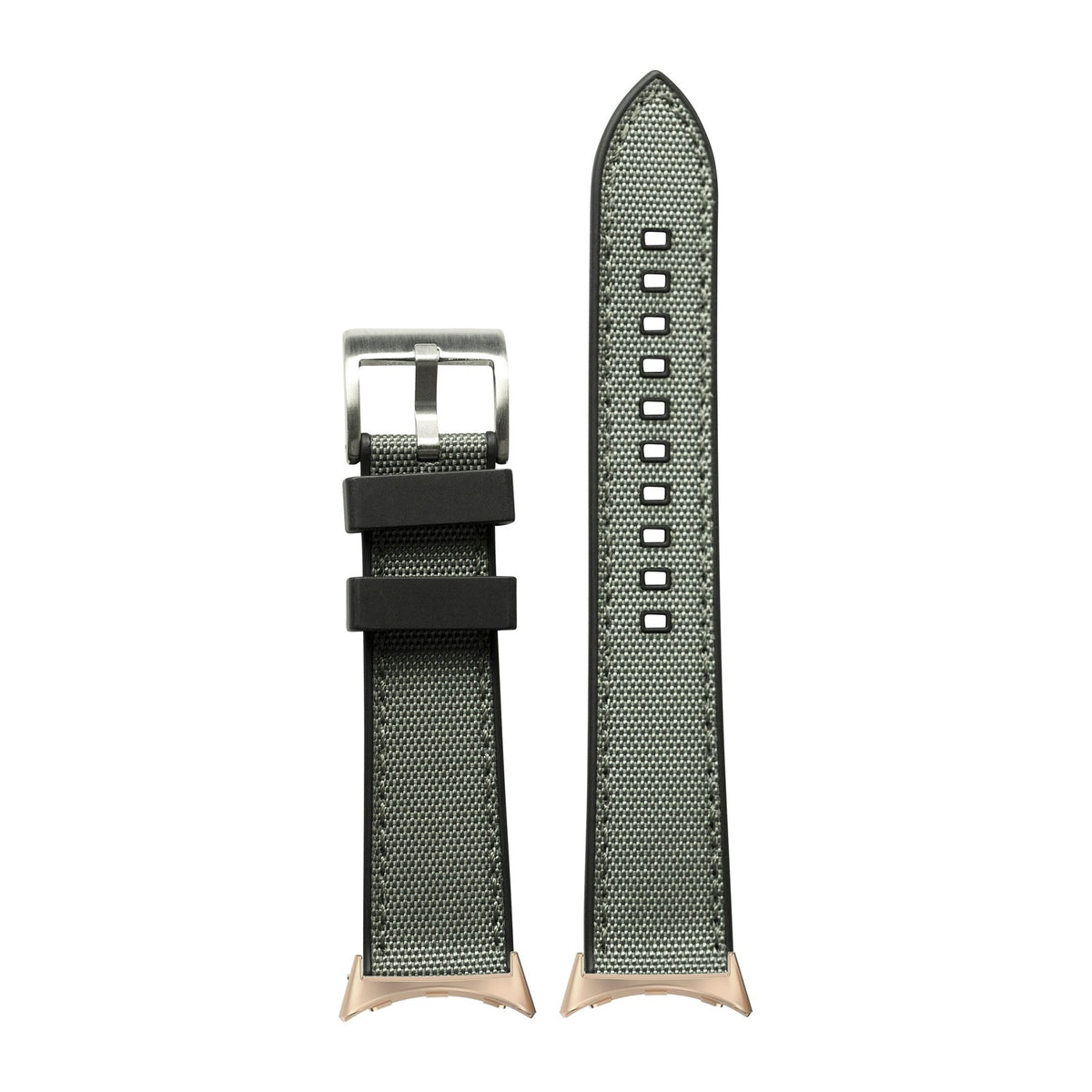 Sailcloth & FKM Rubber Hybrid Grey Rose Gold with Google Pixel Spring Bar Adapters - Wear Any 20mm Strap! for Pixel Watch 1-5 41mm