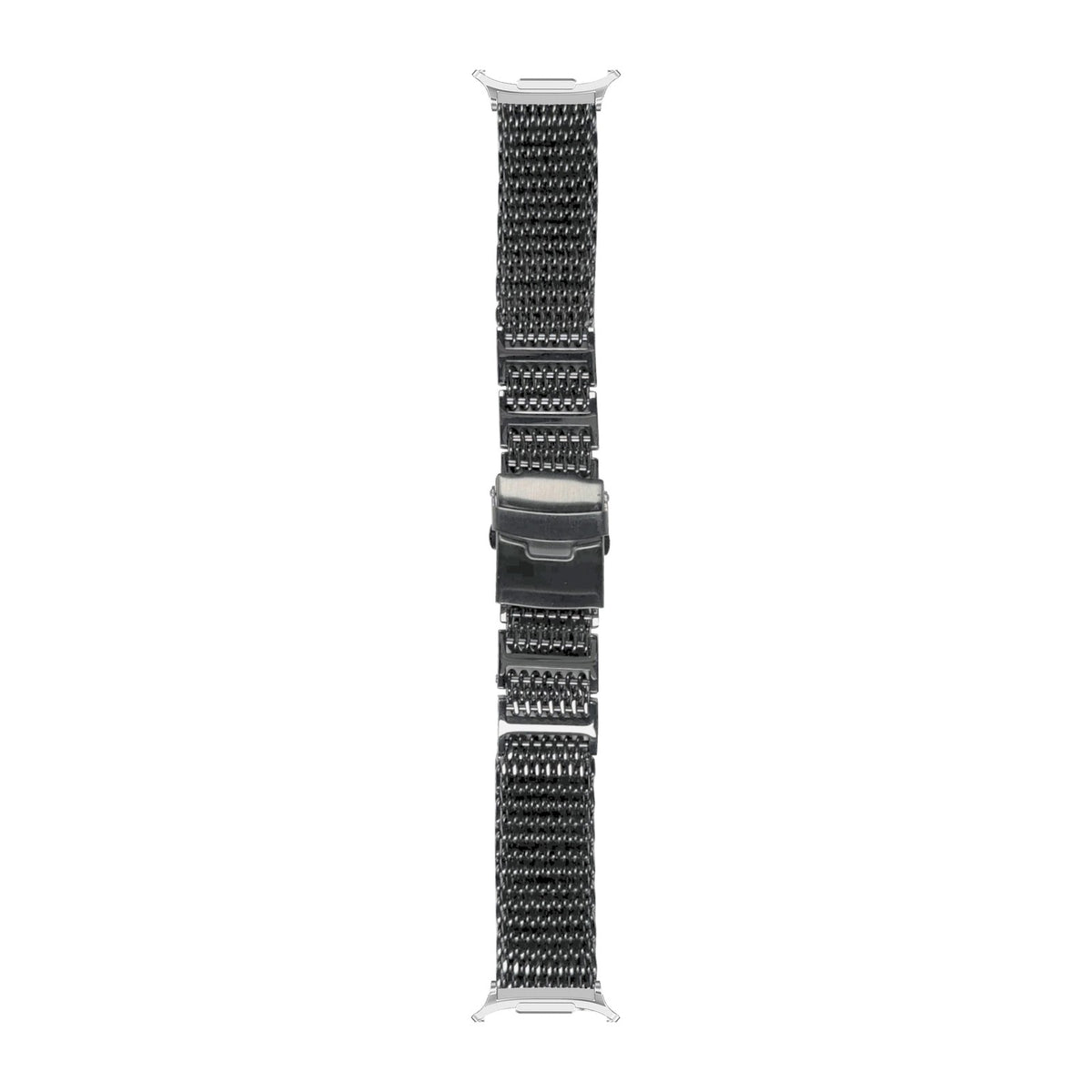 Shark Mesh Bracelet - Folding Deployant Clasp - Black Silver with Strap Adapter for Galaxy Watch 8-9/Ultra