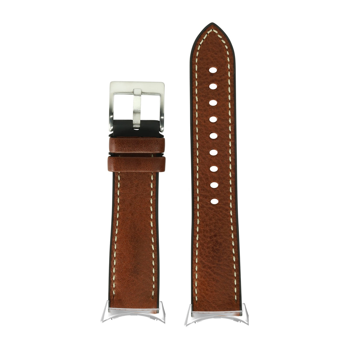 Italian Leather & FKM Rubber Hybrid Dark Brown Silver with Google Pixel Spring Bar Adapters - Wear Any 20mm Strap! for Pixel Watch 1-5 41mm