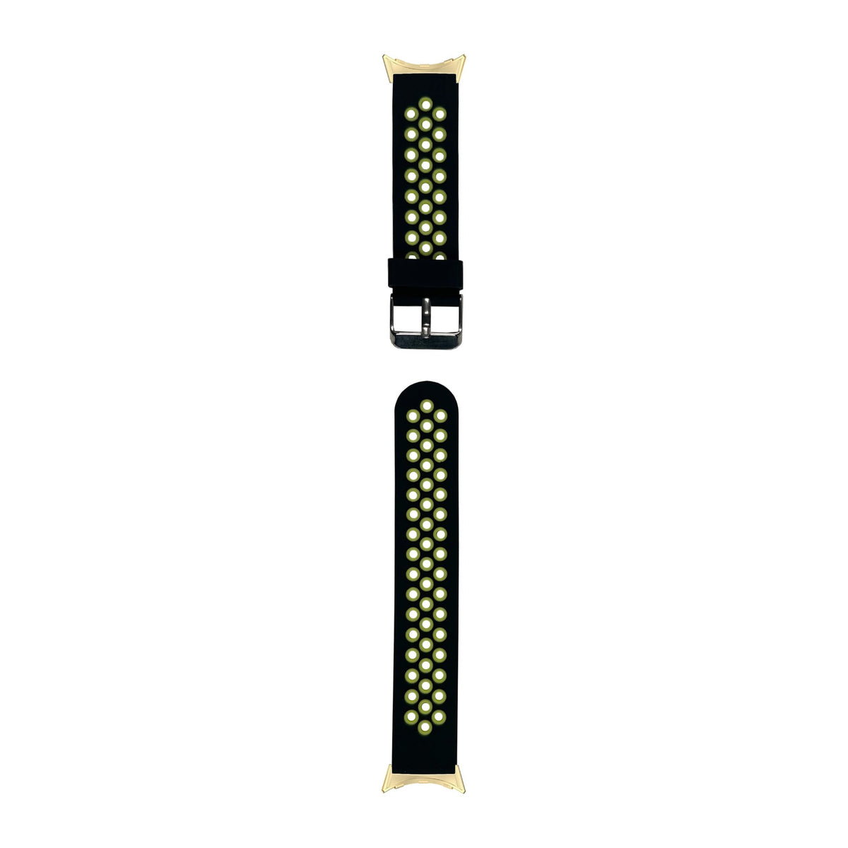 Flexi Sports Silicone Black/Highlighter Green Gold with Google Pixel Spring Bar Adapters - Wear Any 20mm Strap! for Pixel Watch 3-5 45mm