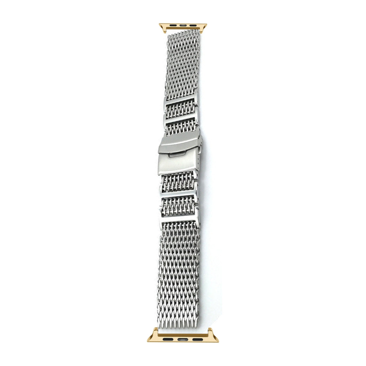 Shark Mesh Bracelet - Folding Deployant Clasp - Silver Gold with Connecters - Spring Bar Type for Apple Watch