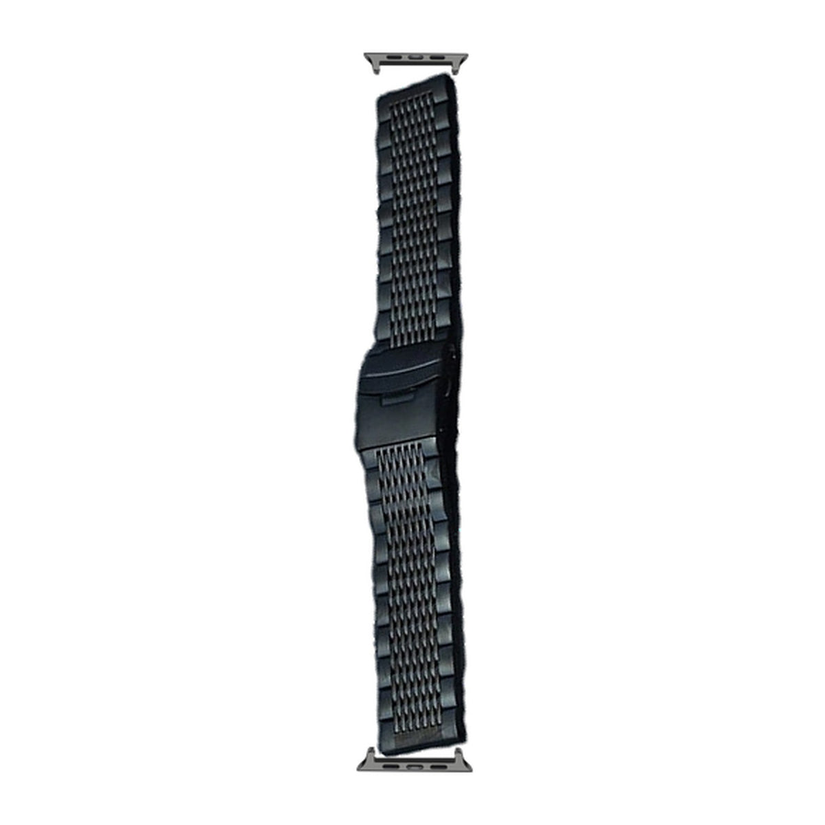 Black Steel Bracelet - Folding Deployant Clasp Black with Connecters - Spring Bar Type for Apple Watch