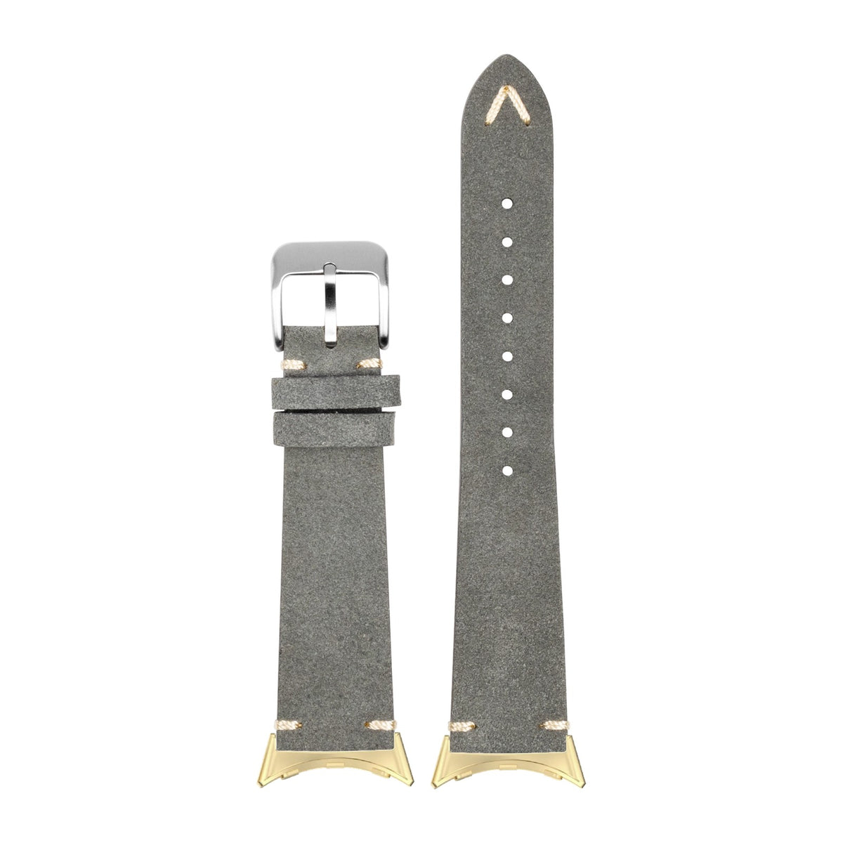 Suede Leather Grey Gold with Google Pixel Spring Bar Adapters - Wear Any 20mm Strap! for Pixel Watch 3-5 45mm