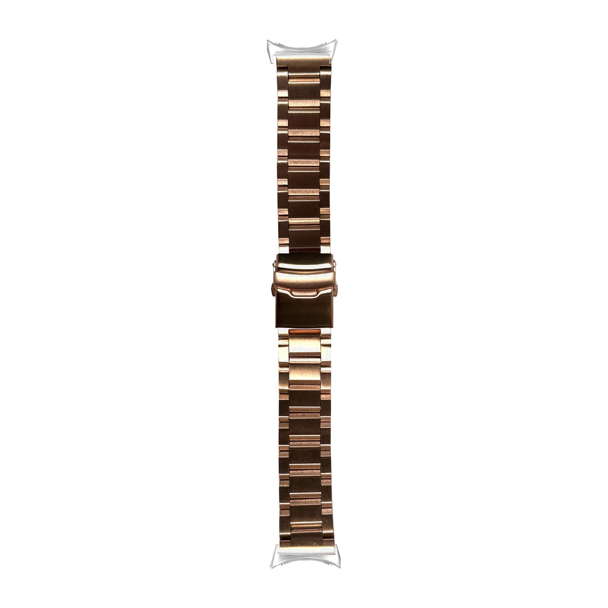Steel Bracelet - Hex Link Rose Gold Silver with Safety Deployant Clasp with Google Pixel Spring Bar Adapters - Wear Any 20mm Strap! for Pixel Watch 1-5 41mm