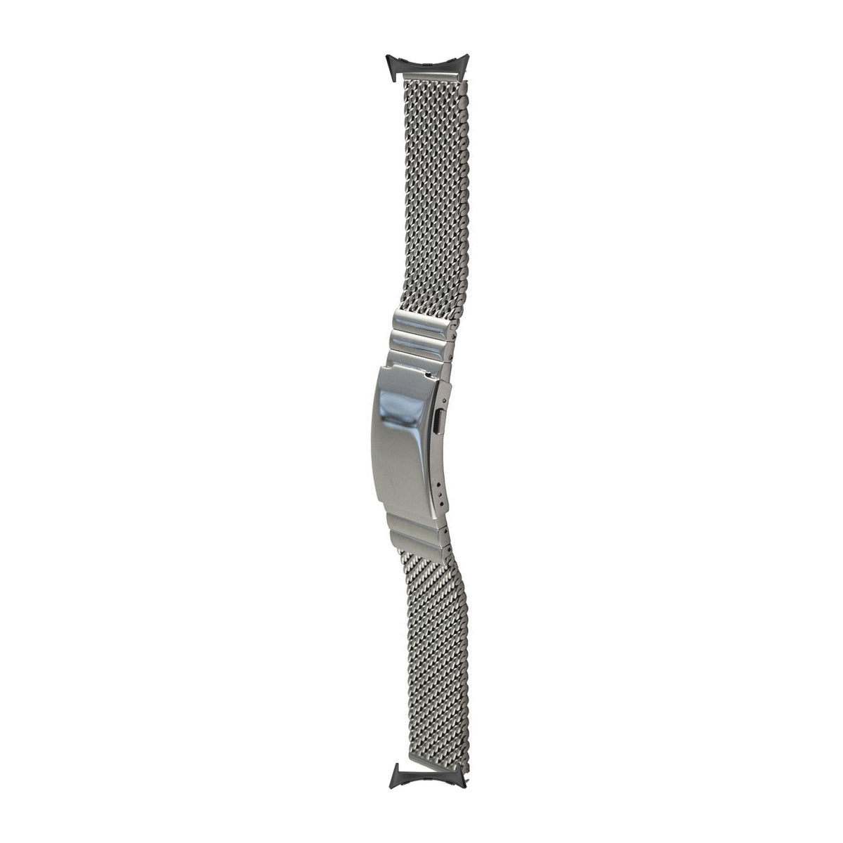 Milanese Link Black with Button Clasp 2792 - Silver with Google Pixel Spring Bar Adapters - Wear Any 20mm Strap! for Pixel Watch 3-5 45mm