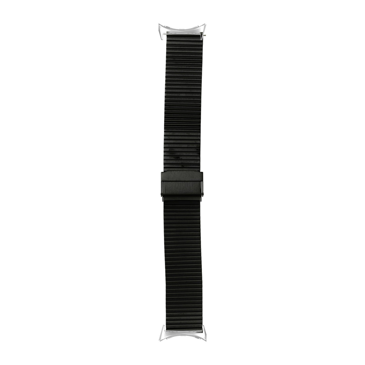 Flat-Link Micro-Adjustable Bracelet Black Silver with Google Pixel Spring Bar Adapters - Wear Any 20mm Strap! for Pixel Watch 3-5 45mm