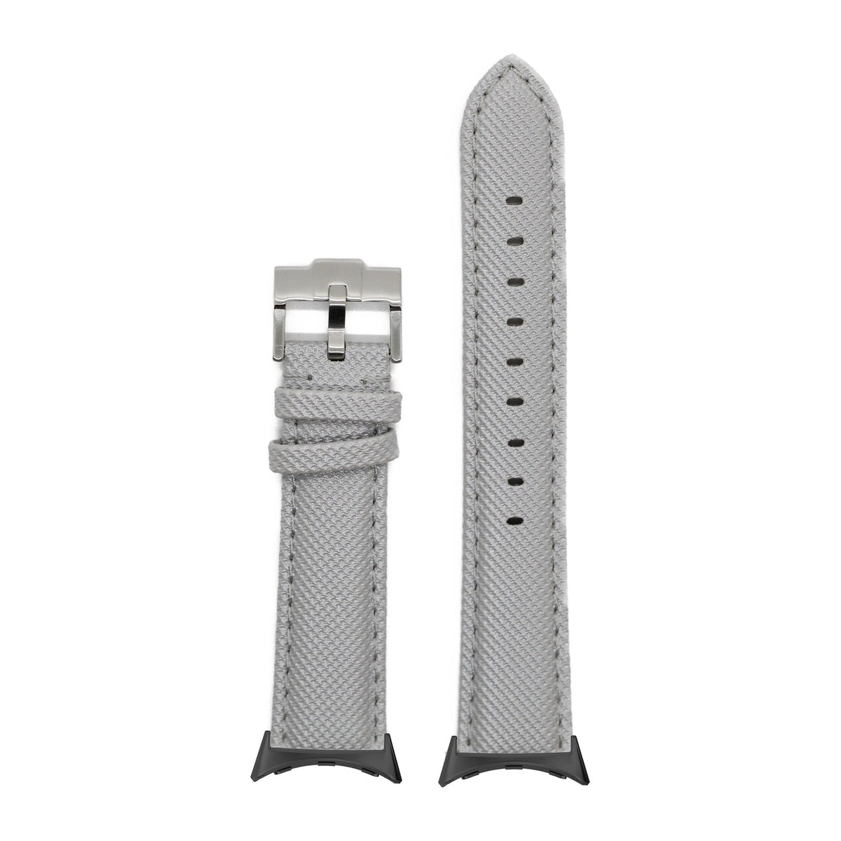 Sailcloth - Silver Grey Black with Google Pixel Spring Bar Adapters - Wear Any 20mm Strap! for Pixel Watch 1-5 41mm