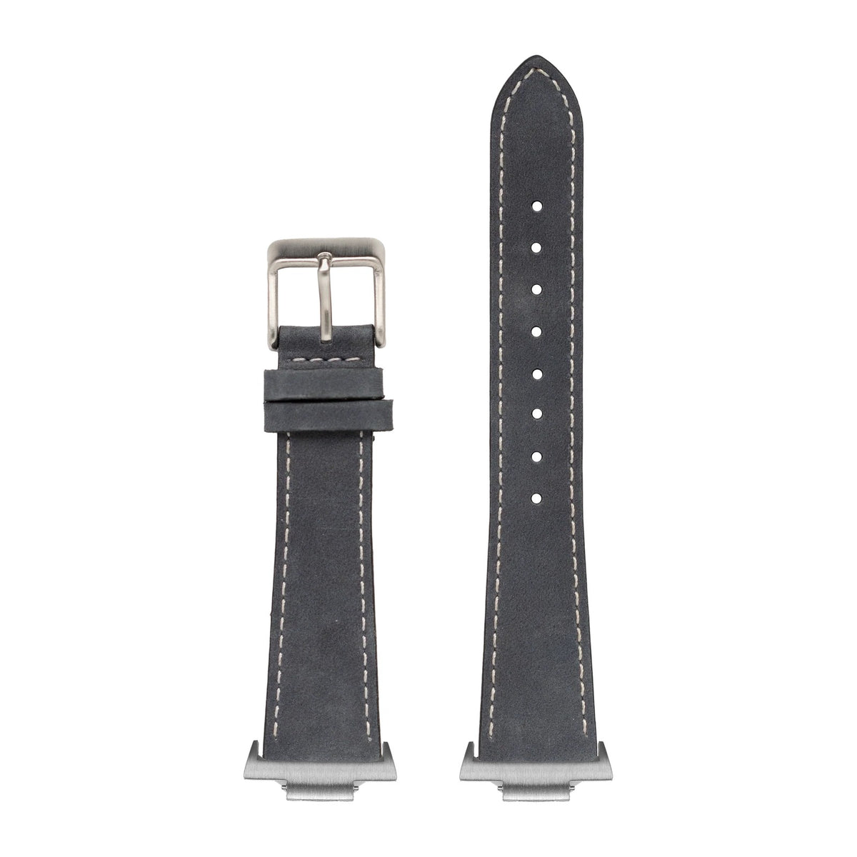 Nubuck Leather - Slate Grey | White Stitching Silver with Strap Adapter for Tissot PRX 40