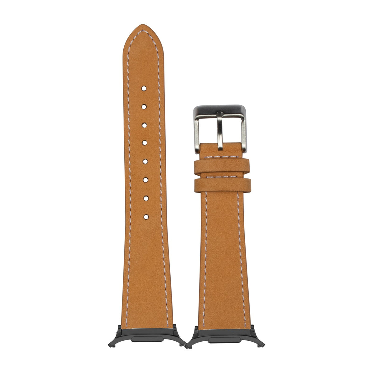 Nubuck Leather - Brown | White Stitching for the Galaxy Watch 8, 9 and Ultra with adapter fitted