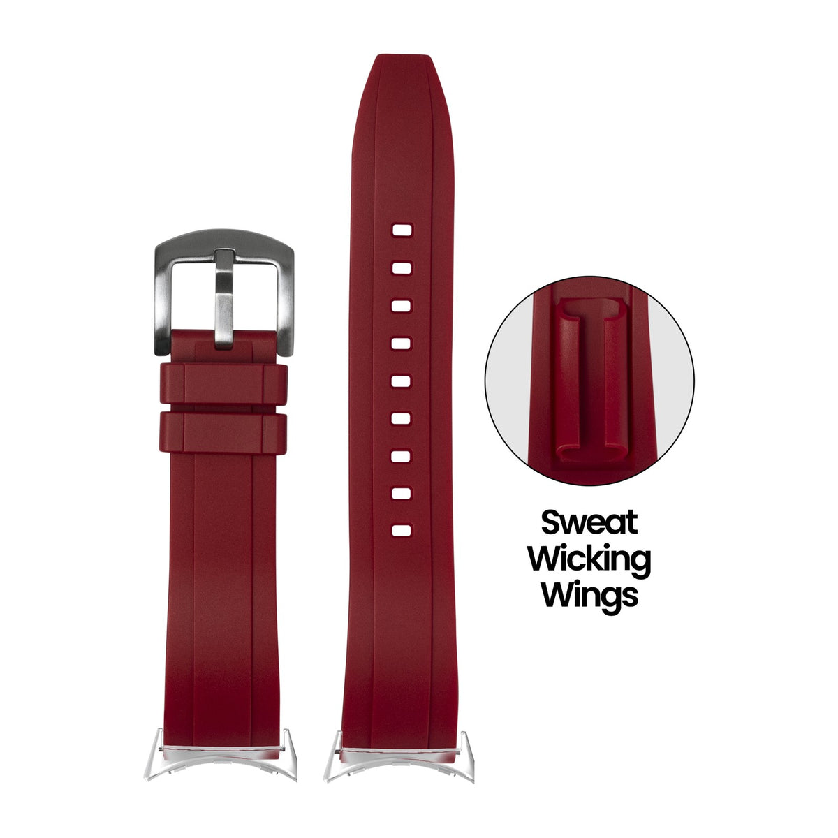 Kingston FKM Rubber - Red Silver with Google Pixel Spring Bar Adapters - Wear Any 20mm Strap! for Pixel Watch 1-5 41mm
