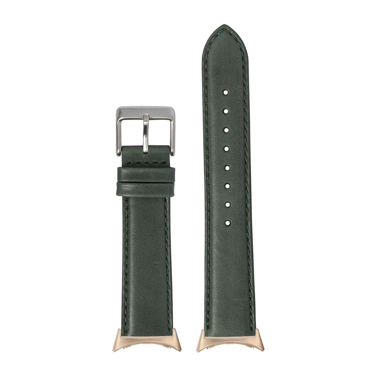Padded Leather - Forest Green Rose Gold with Google Pixel Spring Bar Adapters - Wear Any 20mm Strap! for Pixel Watch 1-5 41mm