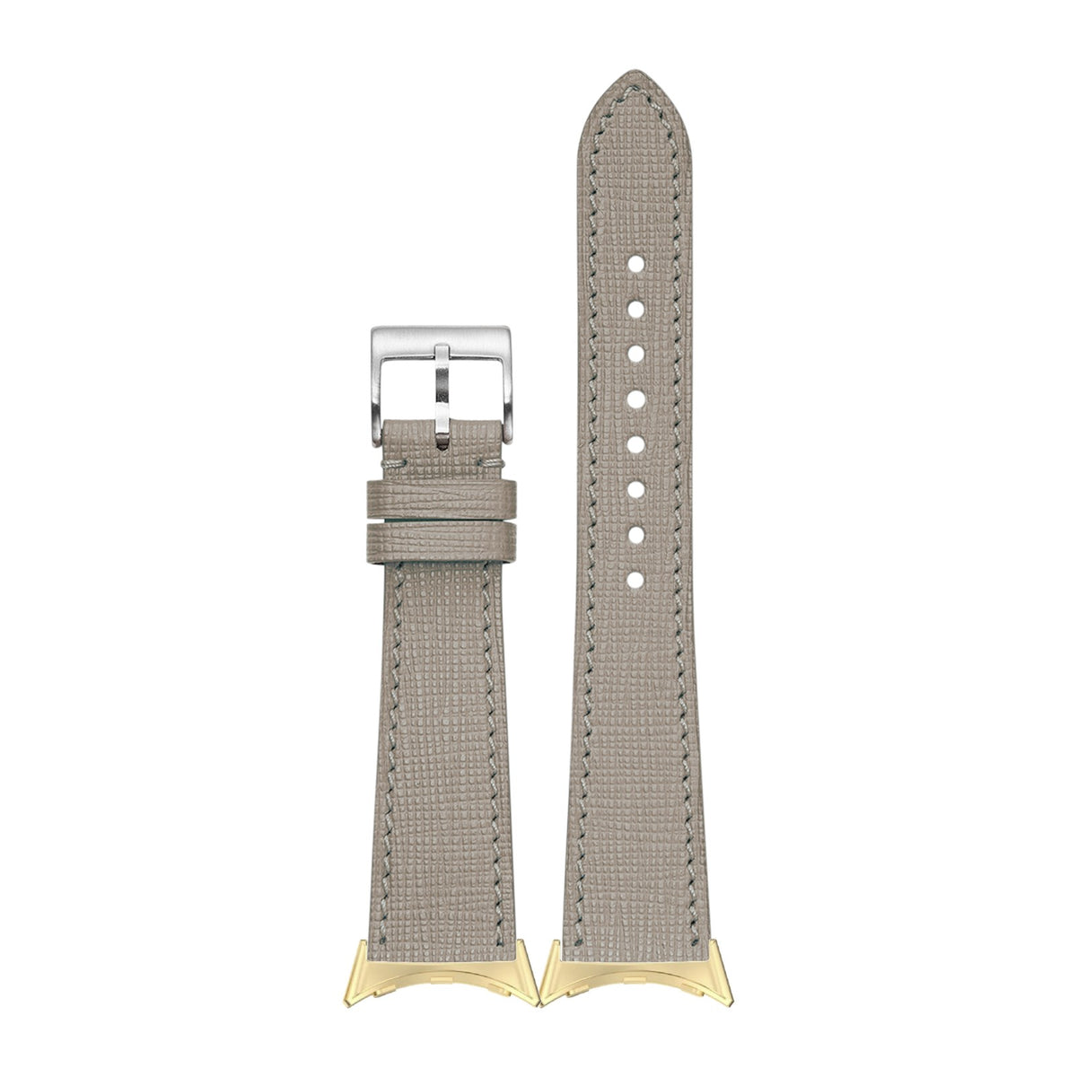 Chevre Saffiano Leather - Taupe Grey Gold with Google Pixel Spring Bar Adapters - Wear Any 20mm Strap! for Pixel Watch 1-5 41mm