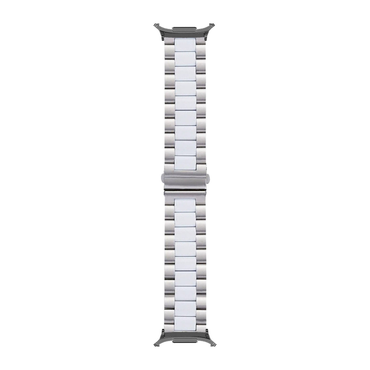 Steel Bracelet Grey with Deployant Clasp - Silver/White with Strap Adapter for Galaxy Watch 8-9/Ultra