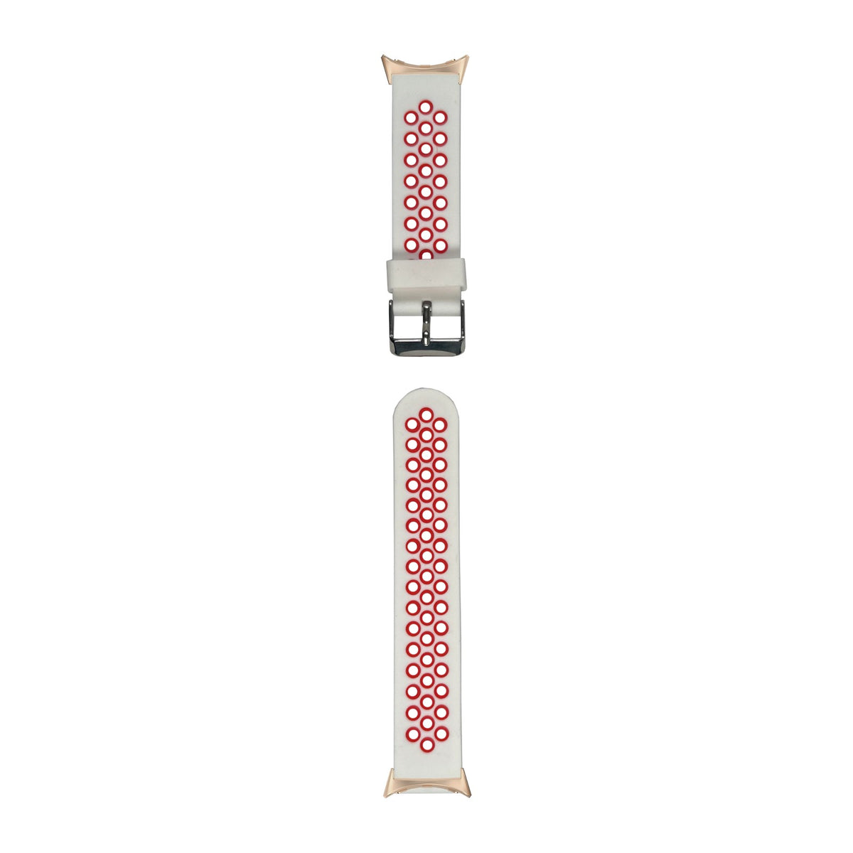 Flexi Sports Silicone White/Red Rose Gold with Google Pixel Spring Bar Adapters - Wear Any 20mm Strap! for Pixel Watch 3-5 45mm