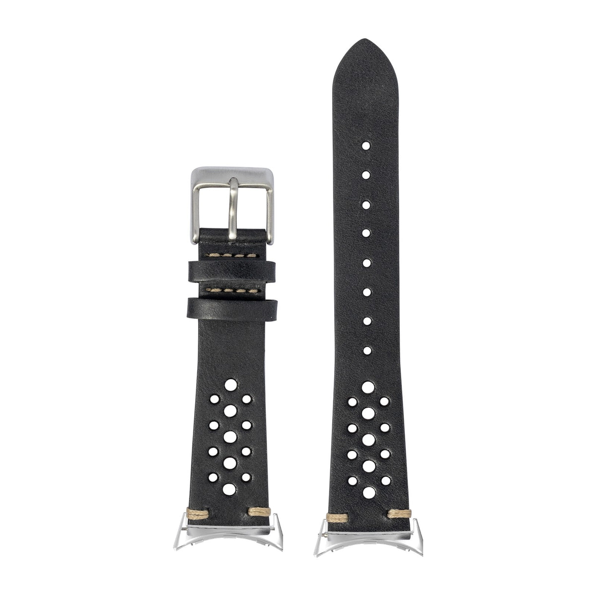 Vintage Rally Leather - Black Silver with Google Pixel Spring Bar Adapters - Wear Any 20mm Strap! for Pixel Watch 1-5 41mm