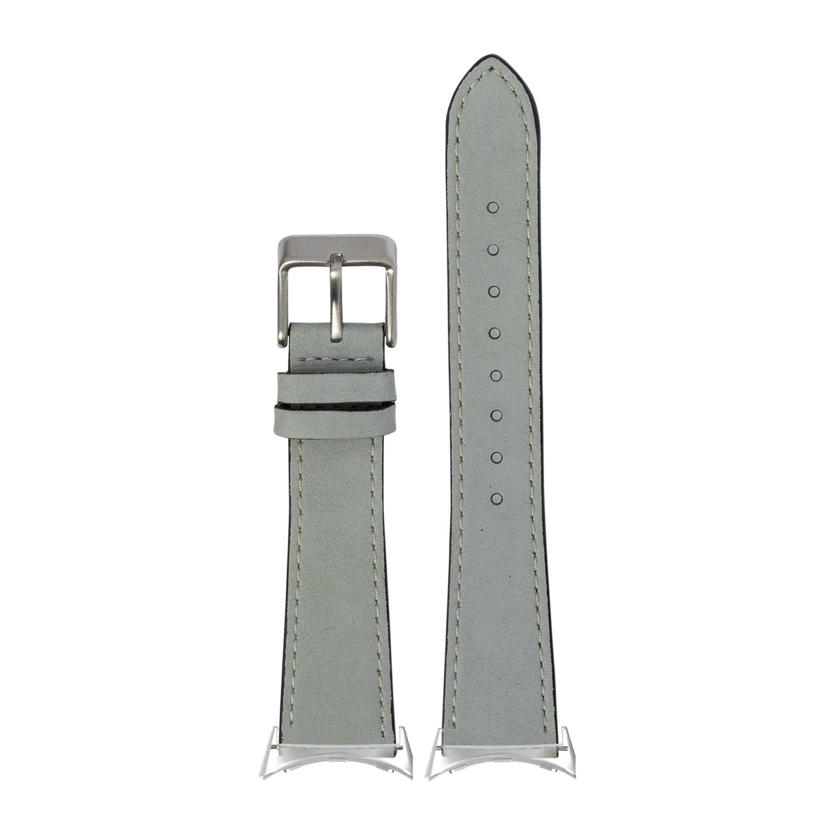 Nubuck Leather - Sky Blue | White Stitching Silver with Google Pixel Spring Bar Adapters - Wear Any 20mm Strap! for Pixel Watch 3-5 45mm