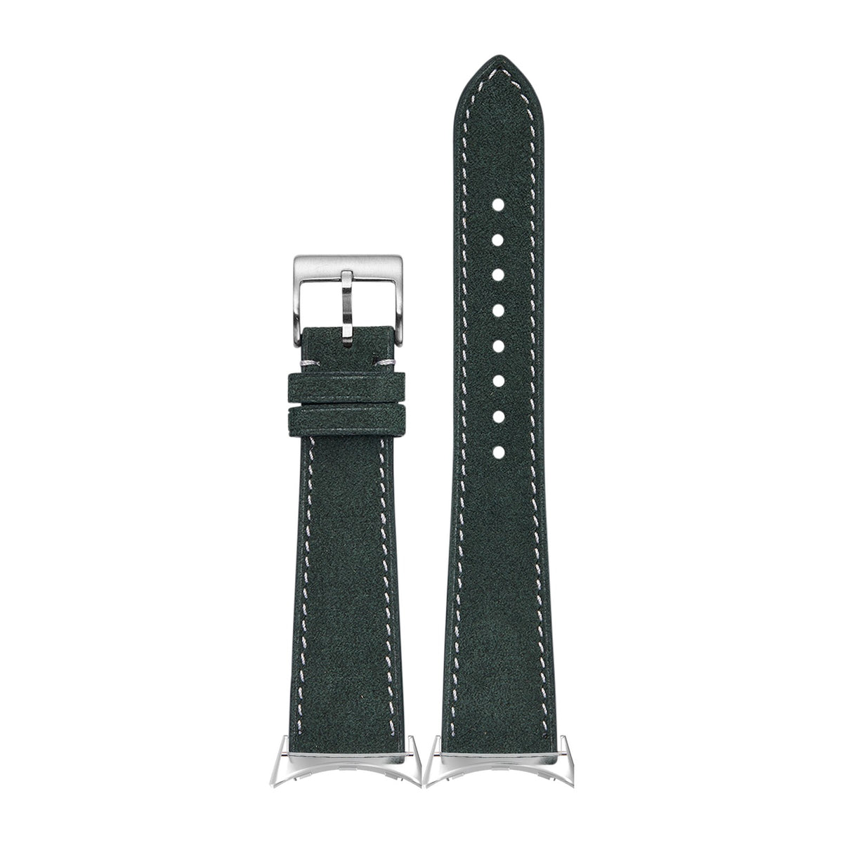Alcantara Leather - Green | White Stitching Silver with Google Pixel Spring Bar Adapters - Wear Any 20mm Strap! for Pixel Watch 3-5 45mm