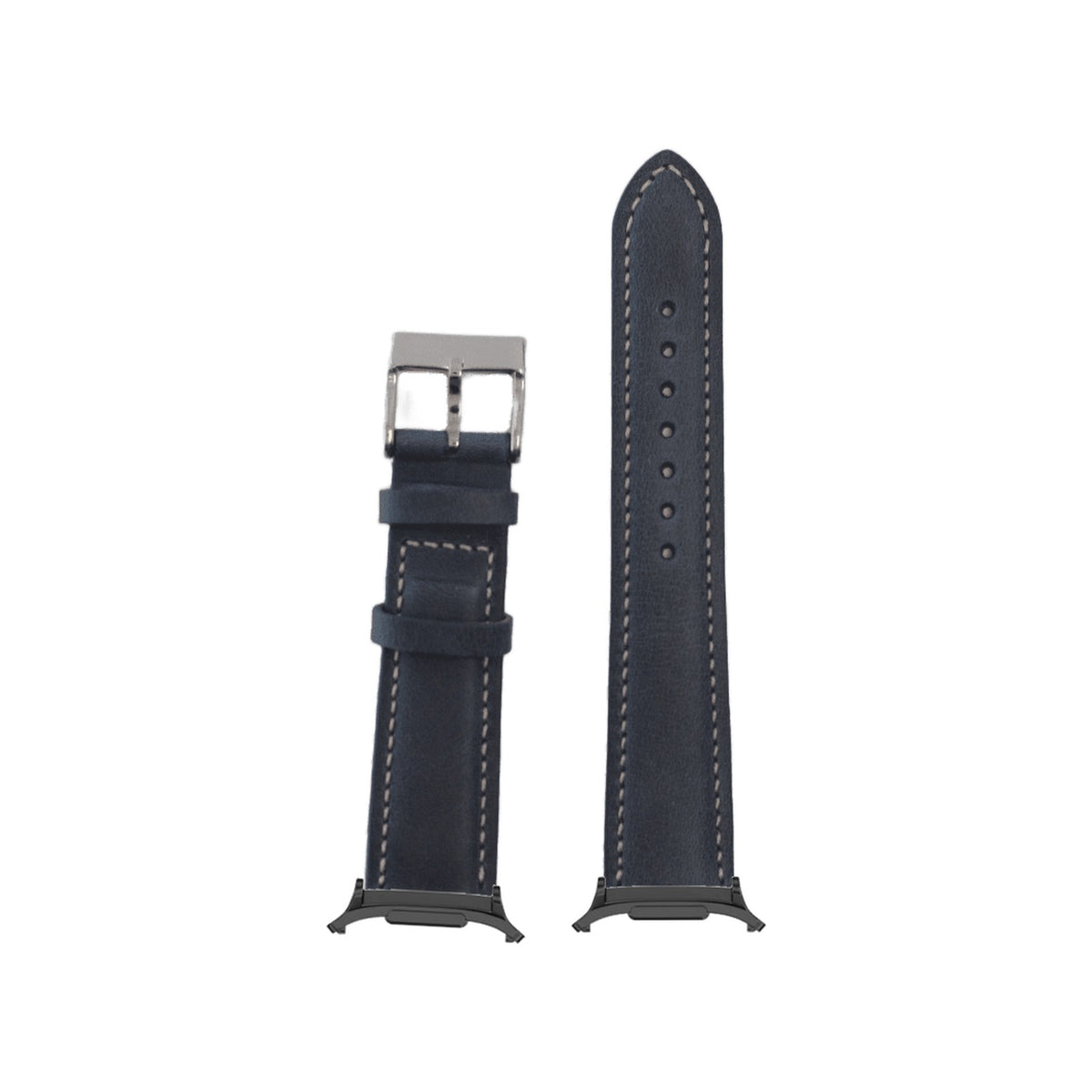 Padded Leather - Navy Blue | Beige Stitching for the Galaxy Watch 8, 9 and Ultra with adapter fitted