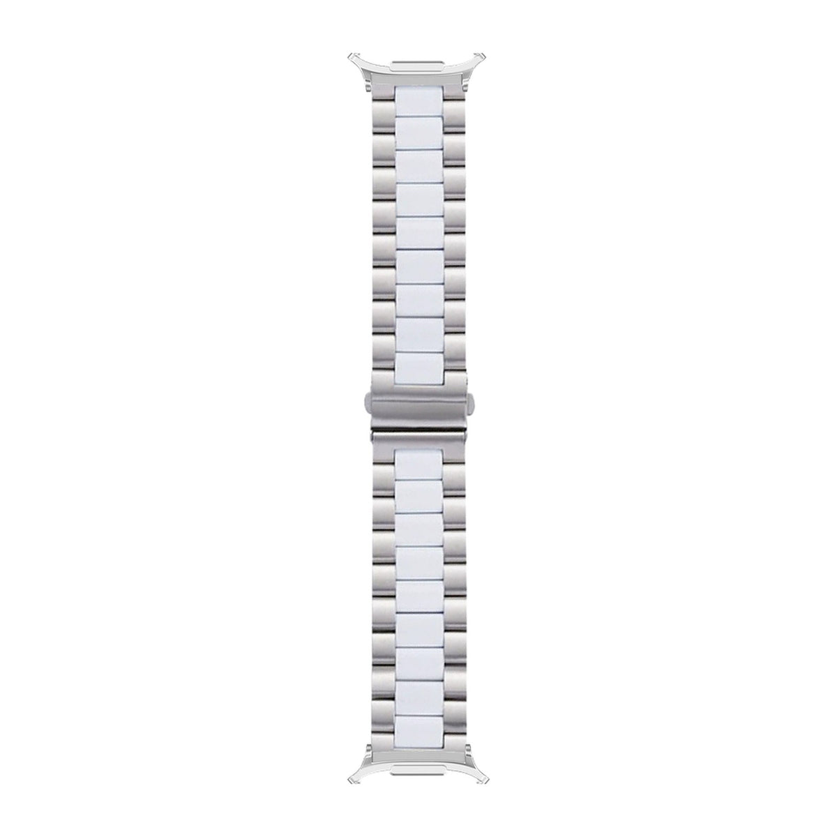 Steel Bracelet Silver with Deployant Clasp - Silver/White with Strap Adapter for Galaxy Watch 8-9/Ultra