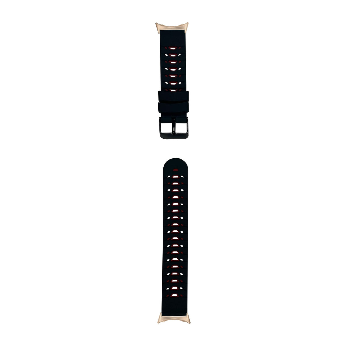 Flexi Silicone - Armour Black/Red Rose Gold with Google Pixel Spring Bar Adapters - Wear Any 20mm Strap! for Pixel Watch 3-5 45mm