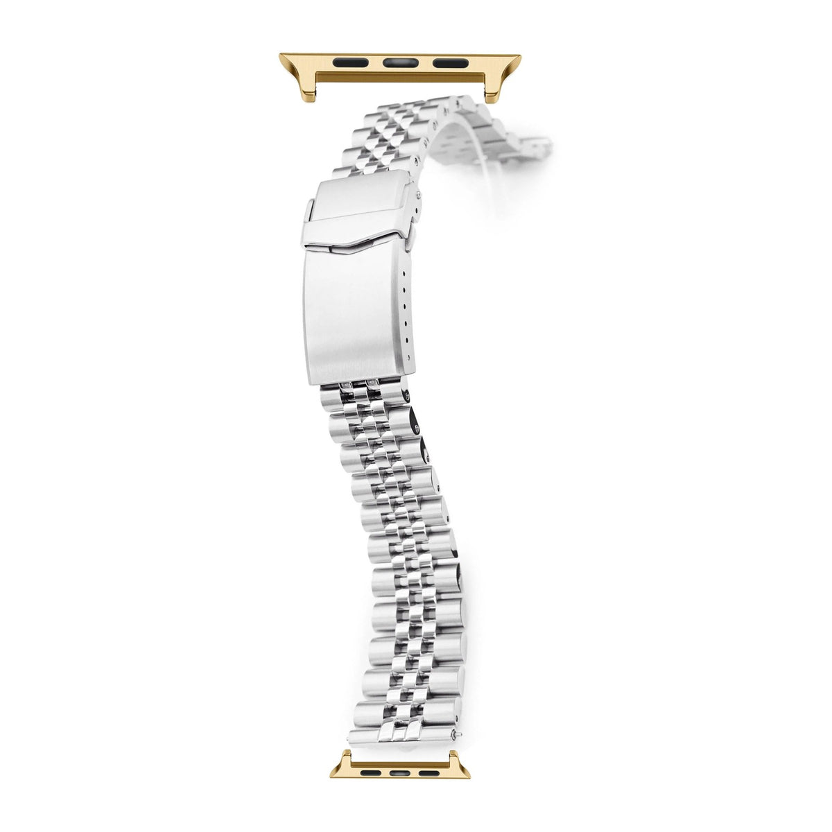 Super-Jub II Steel Bracelet Gold with V-Clasp with Connecters - Spring Bar Type for Apple Watch