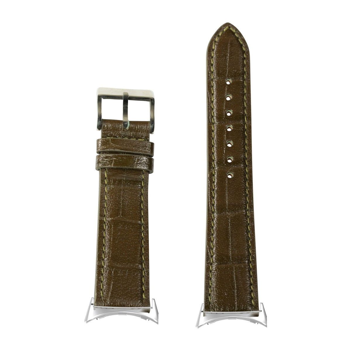 Alligator Leather - Olive Green Silver with Google Pixel Spring Bar Adapters - Wear Any 20mm Strap! for Pixel Watch 1-5 41mm