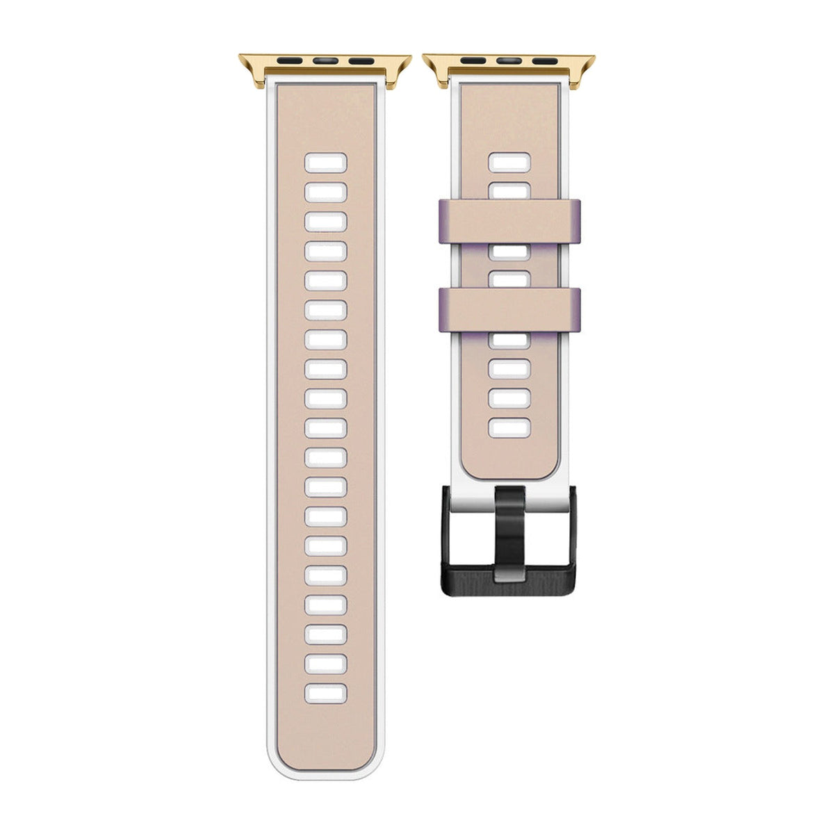 Two Tone Silicone Beige / White Gold with Black Hardware with Connecters - Spring Bar Type for Apple Watch