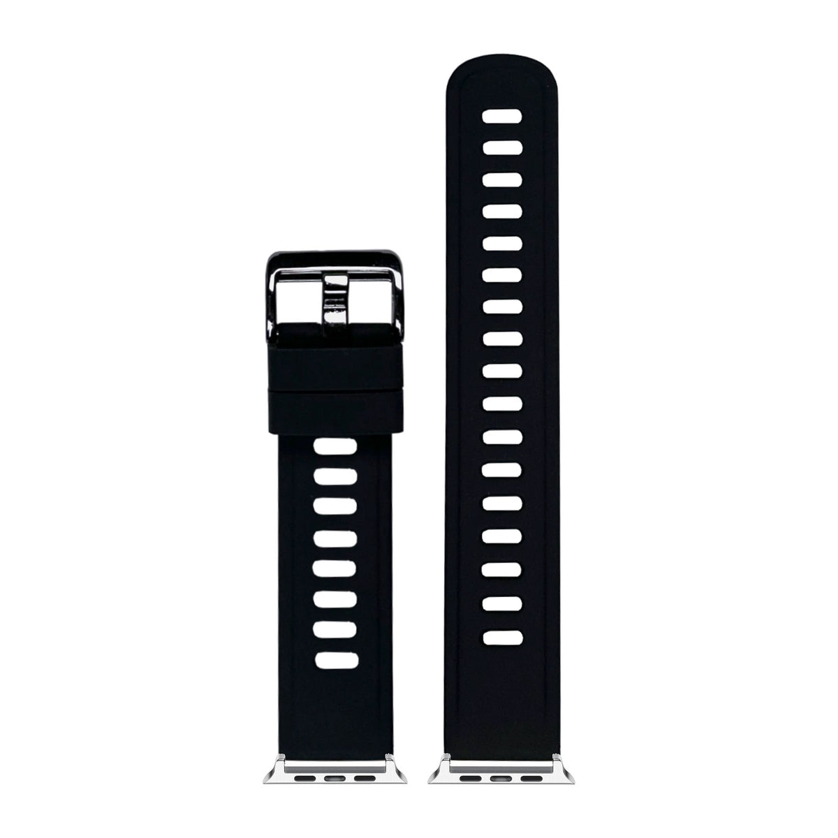 Flexi Silicone 3 Black Silver with Black Hardware with Connecters - Spring Bar Type for Apple Watch