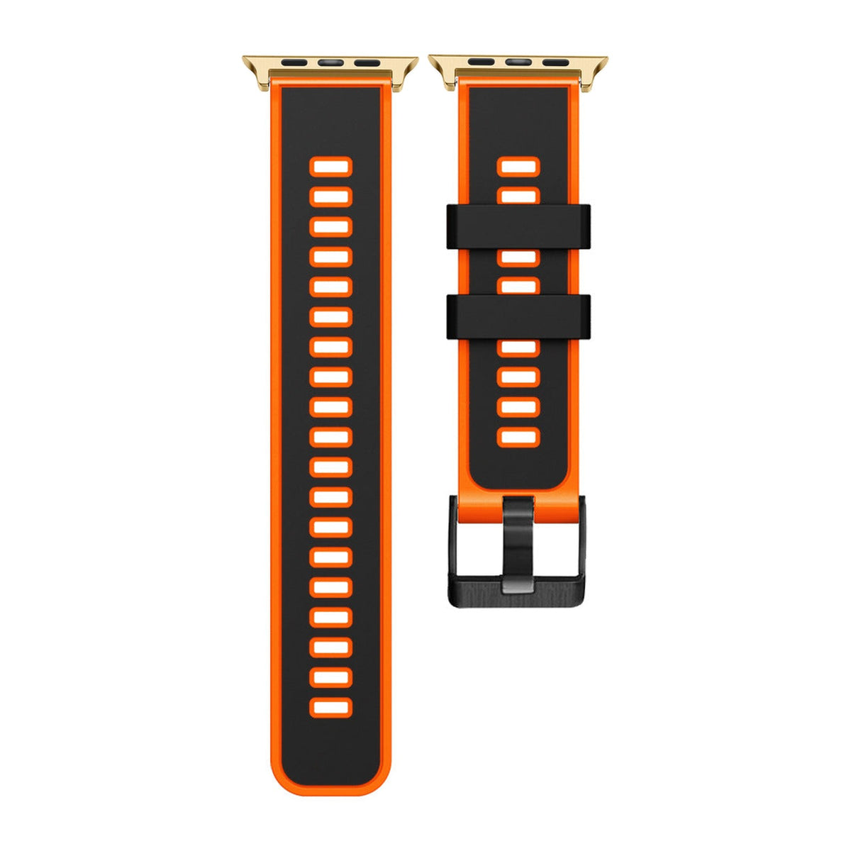 Two Tone Silicone Black / Orange Gold with Black Hardware with Connecters - Spring Bar Type for Apple Watch