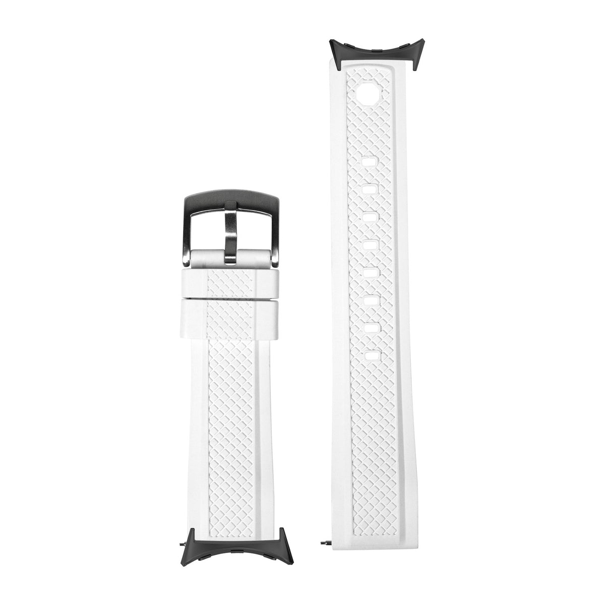 GridLock FKM Rubber - White with Google Pixel Spring Bar Adapters - Wear Any 20mm Strap! for Pixel Watch 3-5 45mm