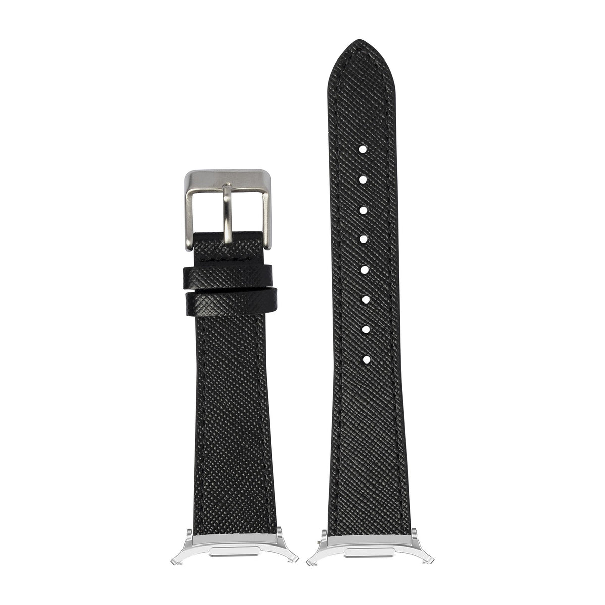 Saffiano Leather - Black Silver with Strap Adapter for Galaxy Watch 8-9/Ultra