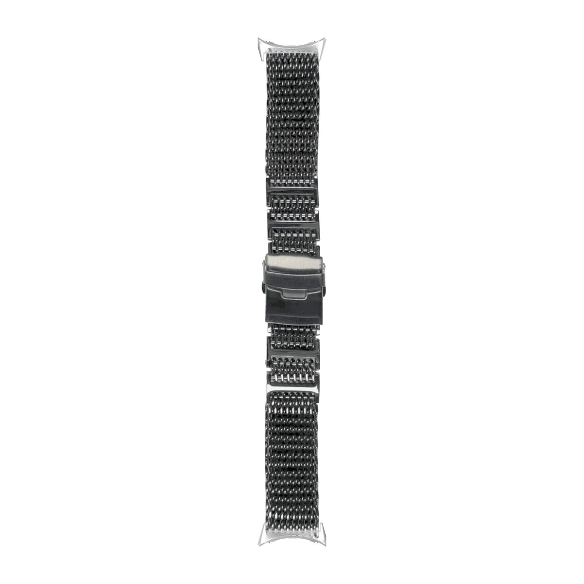 Shark Mesh Bracelet - Folding Deployant Clasp - Black Silver with Google Pixel Spring Bar Adapters - Wear Any 20mm Strap! for Pixel Watch 1-5 41mm