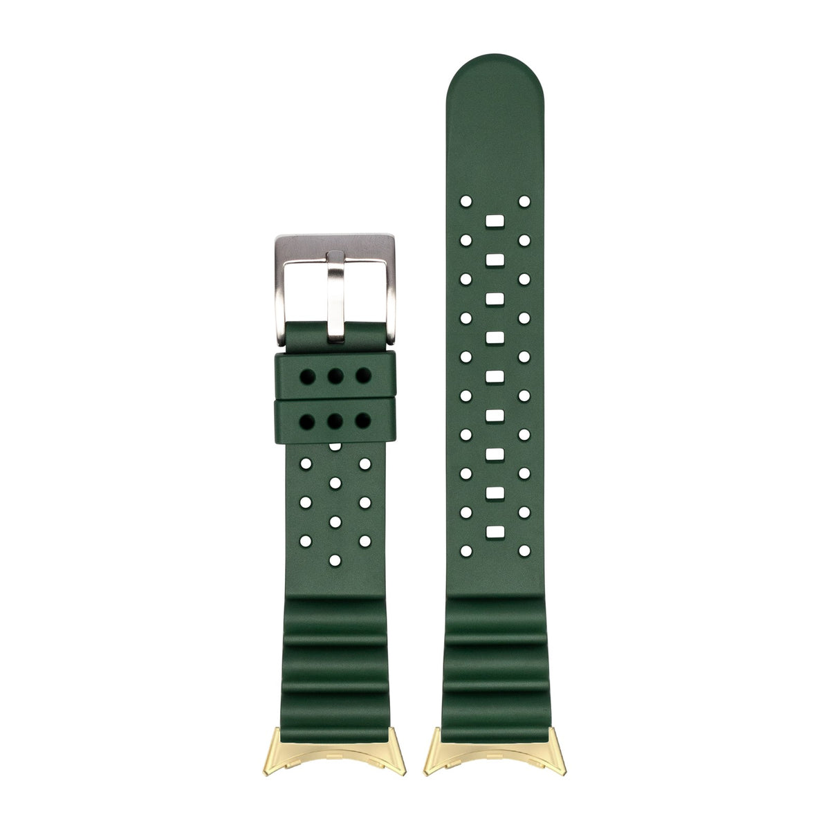Diver's FKM Rubber Green Gold with Google Pixel Spring Bar Adapters - Wear Any 20mm Strap! for Pixel Watch 3-5 45mm