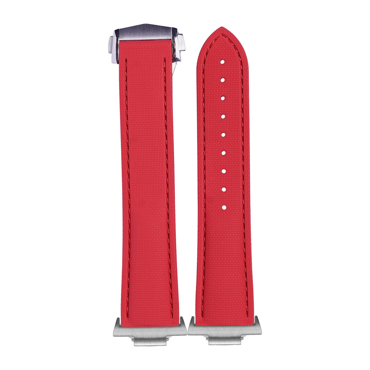 Textured FKM Rubber Red Silver with Strap Adapter for Tissot PRX 40