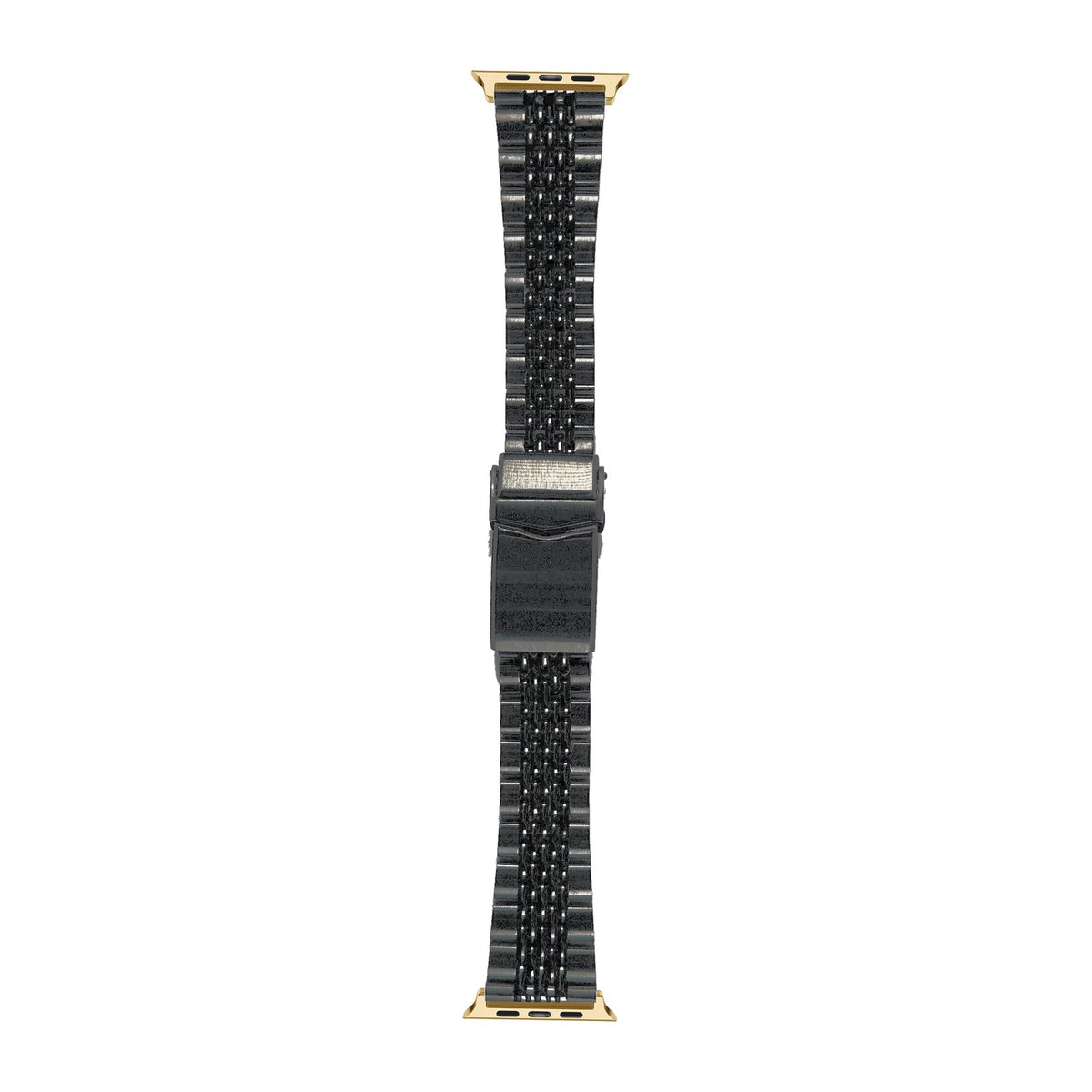 Black Goma BOR Steel Bracelet Gold with V-Clasp DLC Coated with Connecters - Spring Bar Type for Apple Watch